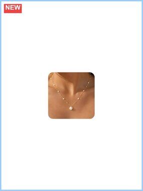 Pearl Necklace 14K Gold Plated Beaded Station Chain Choker for Wedding Prom